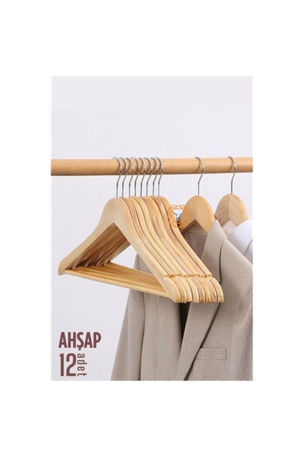 Modacar Natural Ahşap Elbise Askısı 12 Adet Montague Design
