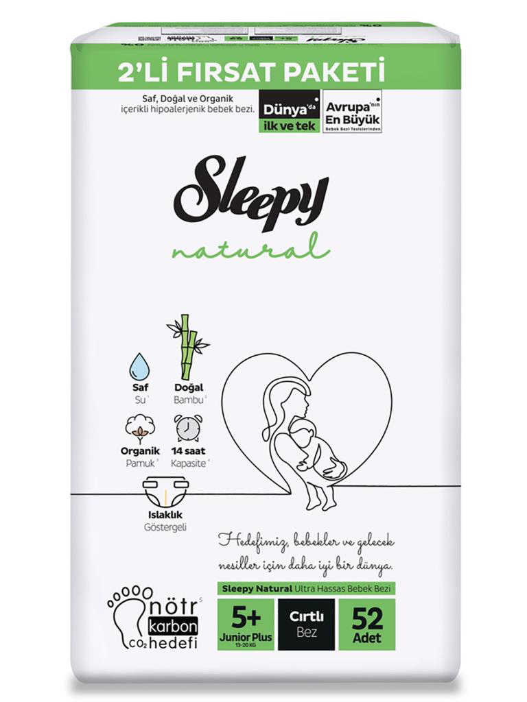Natural Bebek Bezi 2'Li Fırsat Paketi 5+ Beden 52 Adet Natural Bebek Bezi 2'Li Fırsat Paketi 5+ Beden 52 Adet