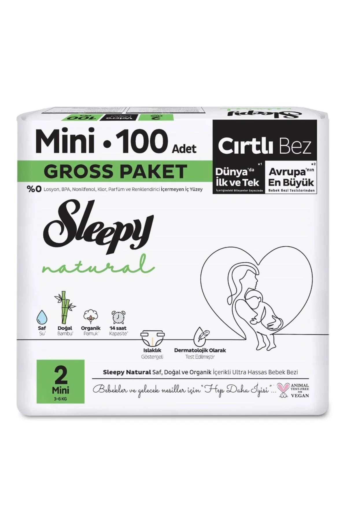 Natural Bebek Bezi Gross Paket 2 Beden 3-6 Kg 100 Adet