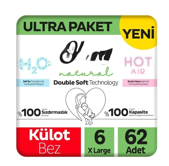 Natural Double Soft Külot Bez Ultra Paket 6 Beden 62 Adet Fiyatı, Yorumları ve Özellikleri