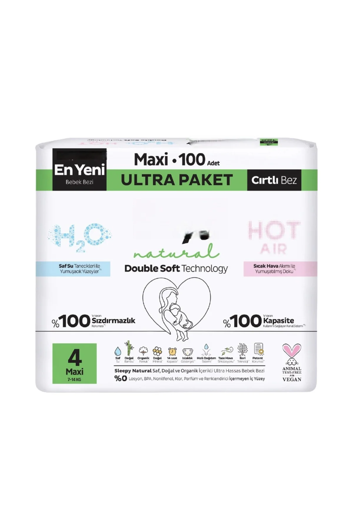 Natural Double Soft Bebek Bezi Ultra Paket 4 Beden 100 Adet