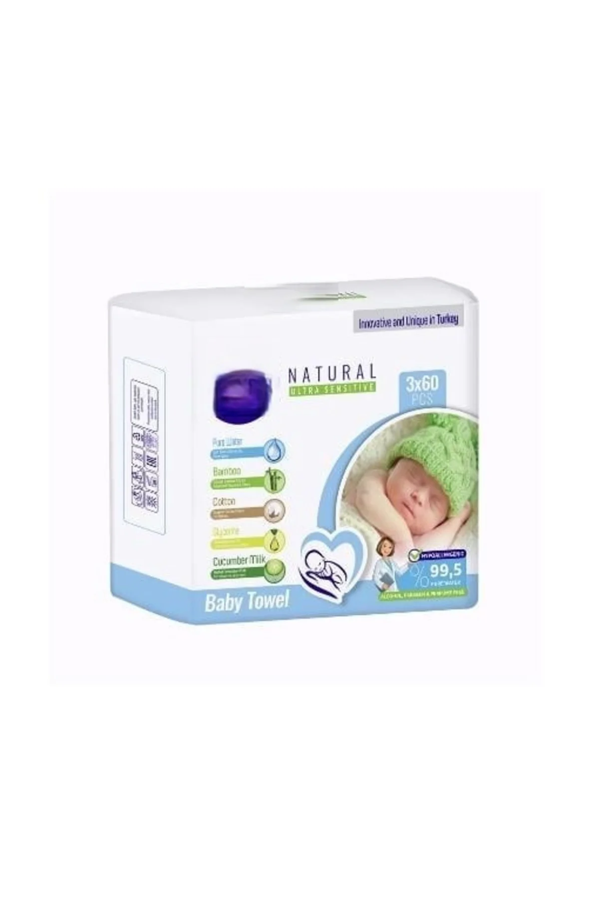 Natural Islak Havlu Mendil 3x60 180 Yaprak