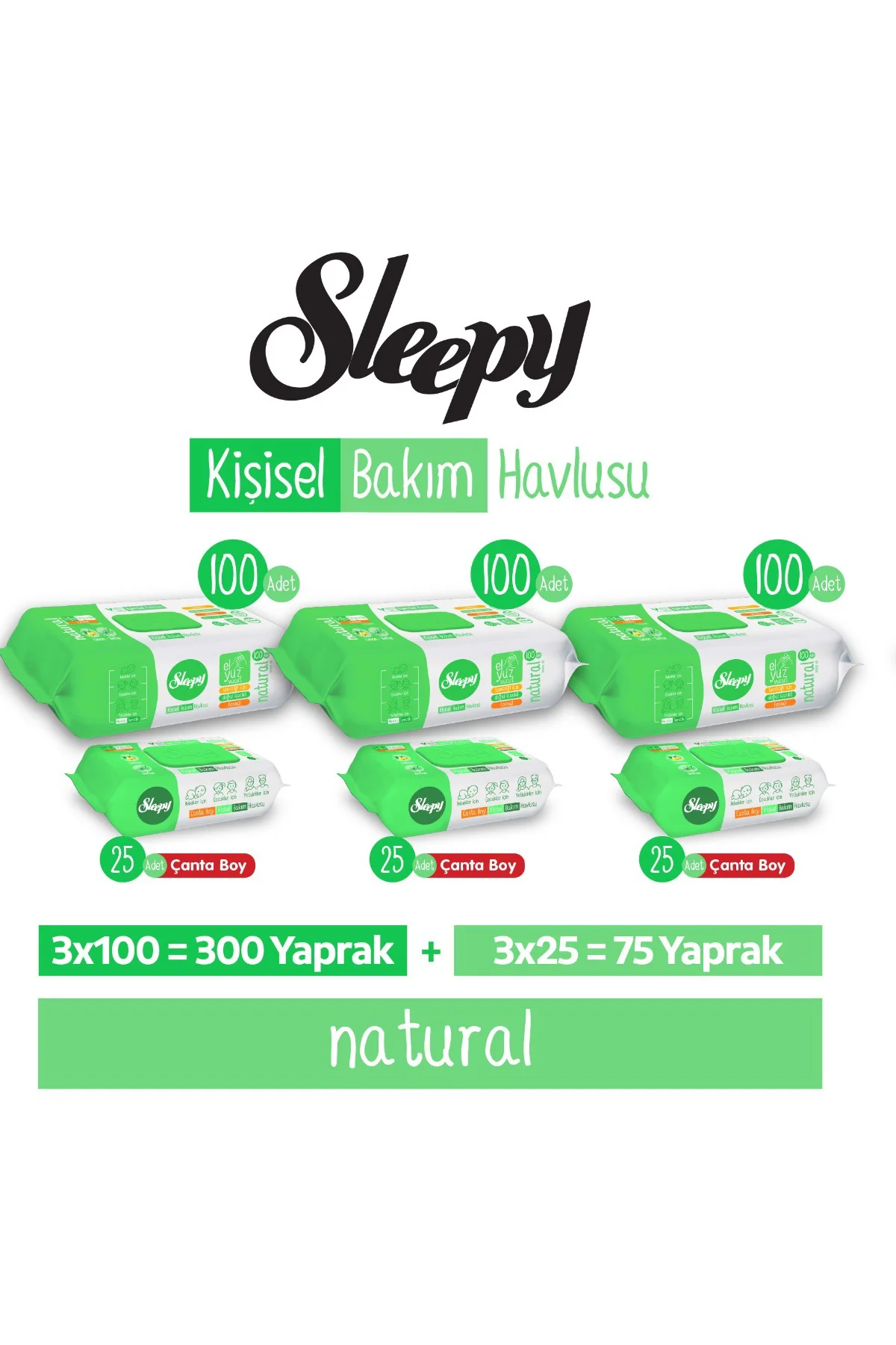 Natural Kişisel Bakım Havlusu 3x100 (300 Yaprak) + Çanta Boy 3x25 (75 Yaprak) Fiyatı, Yorumları ve Özellikleri