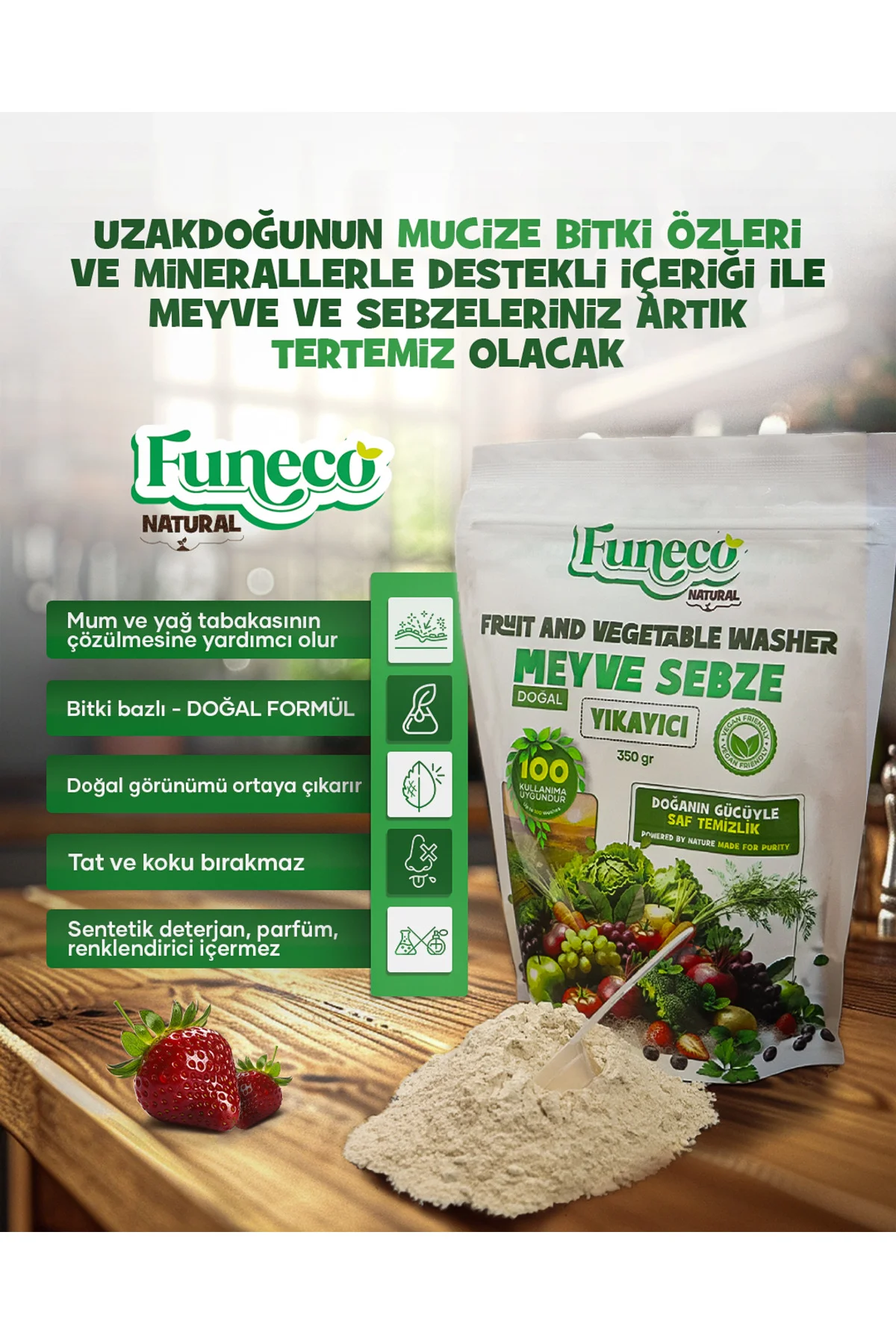 Natural Meyve & Sebze Yıkayıcı 350g (100 Kullanımlık) - Bitki ve mineral bazlı temizleyici toz Fiyatı, Yorumları ve Özellikleri
