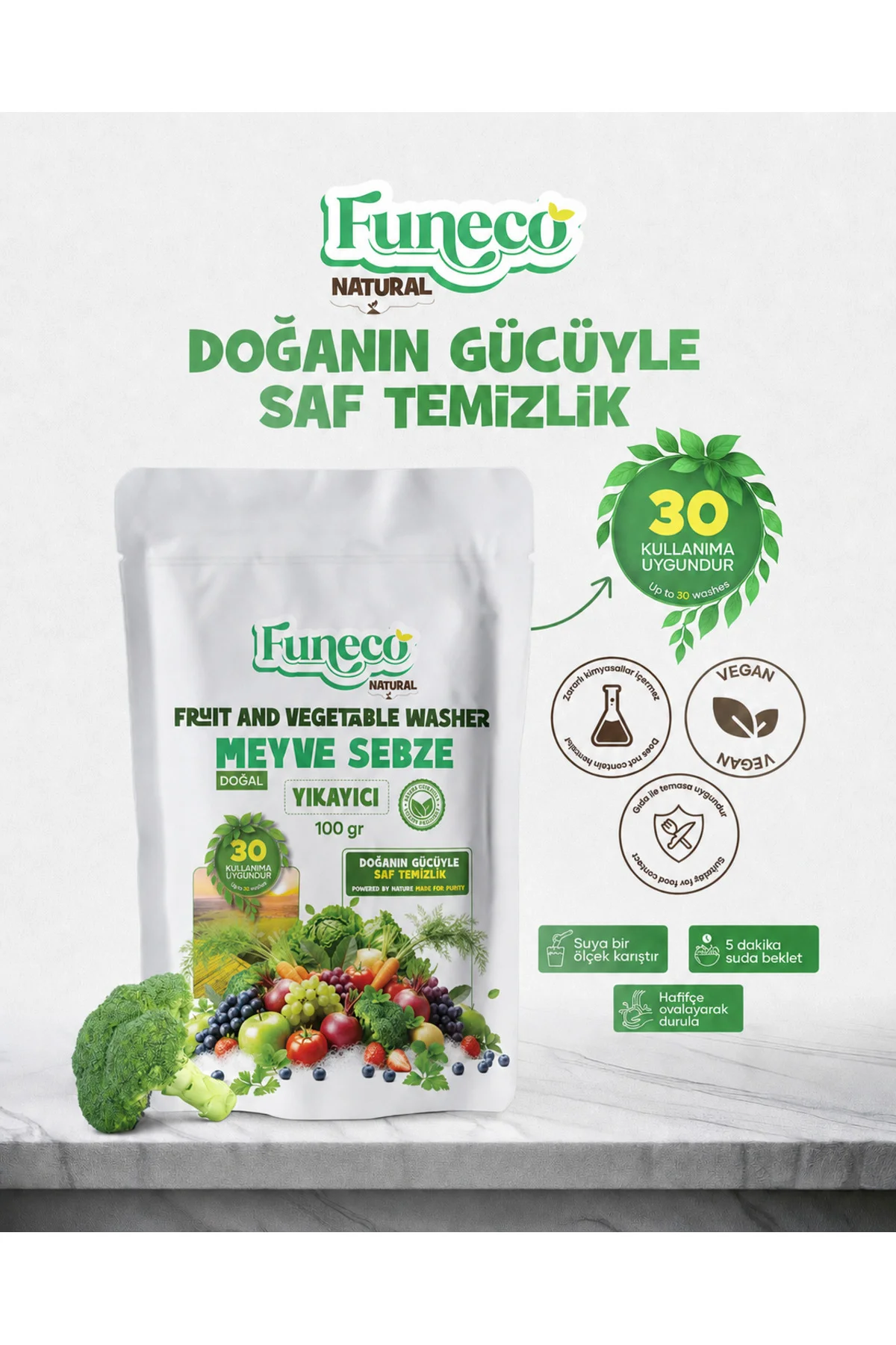Natural Meyve & Sebze Yıkayıcı 100g (30 Kullanımlık) - Bitki ve mineral bazlı temizleyici toz Fiyatı, Yorumları ve Özellikleri