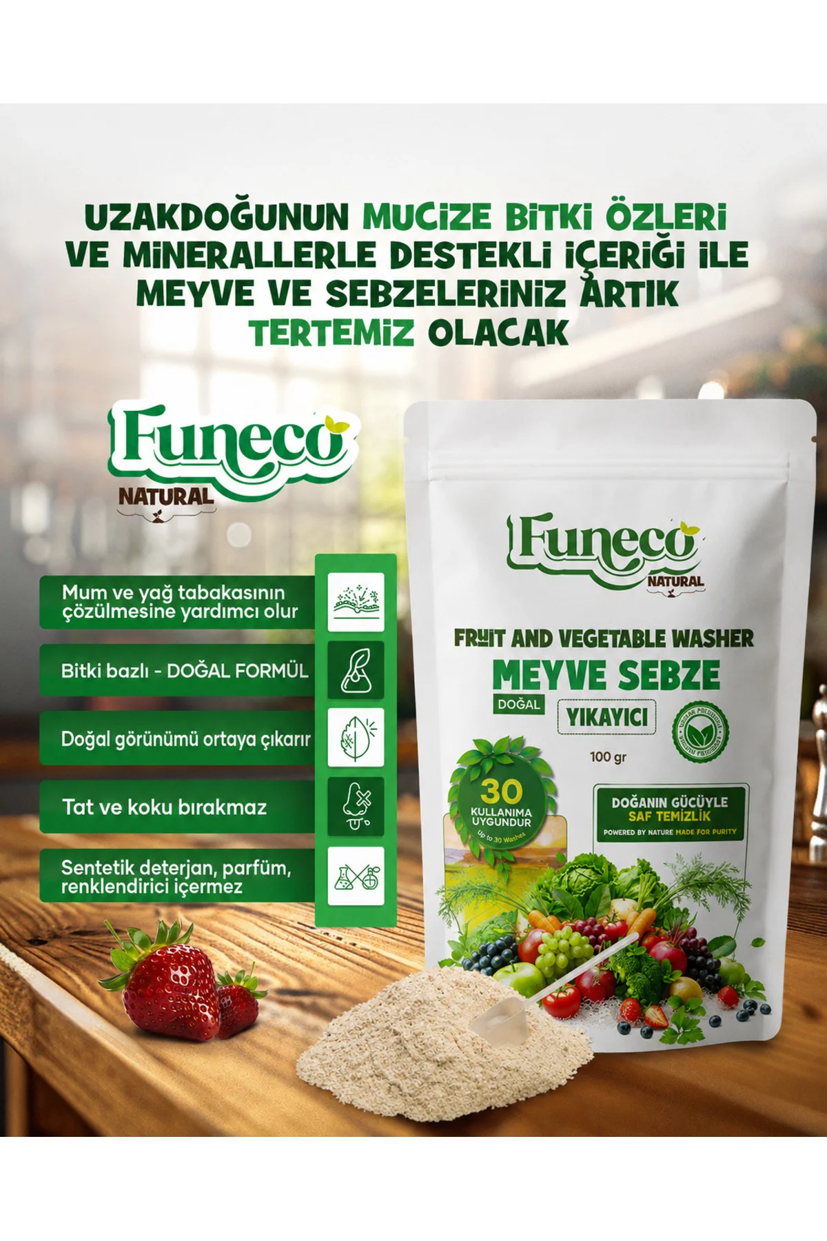 Natural Meyve & Sebze Yıkayıcı 100g (30 Kullanımlık) - Bitki ve mineral bazlı temizleyici toz Fiyatı, Yorumları ve Özellikleri