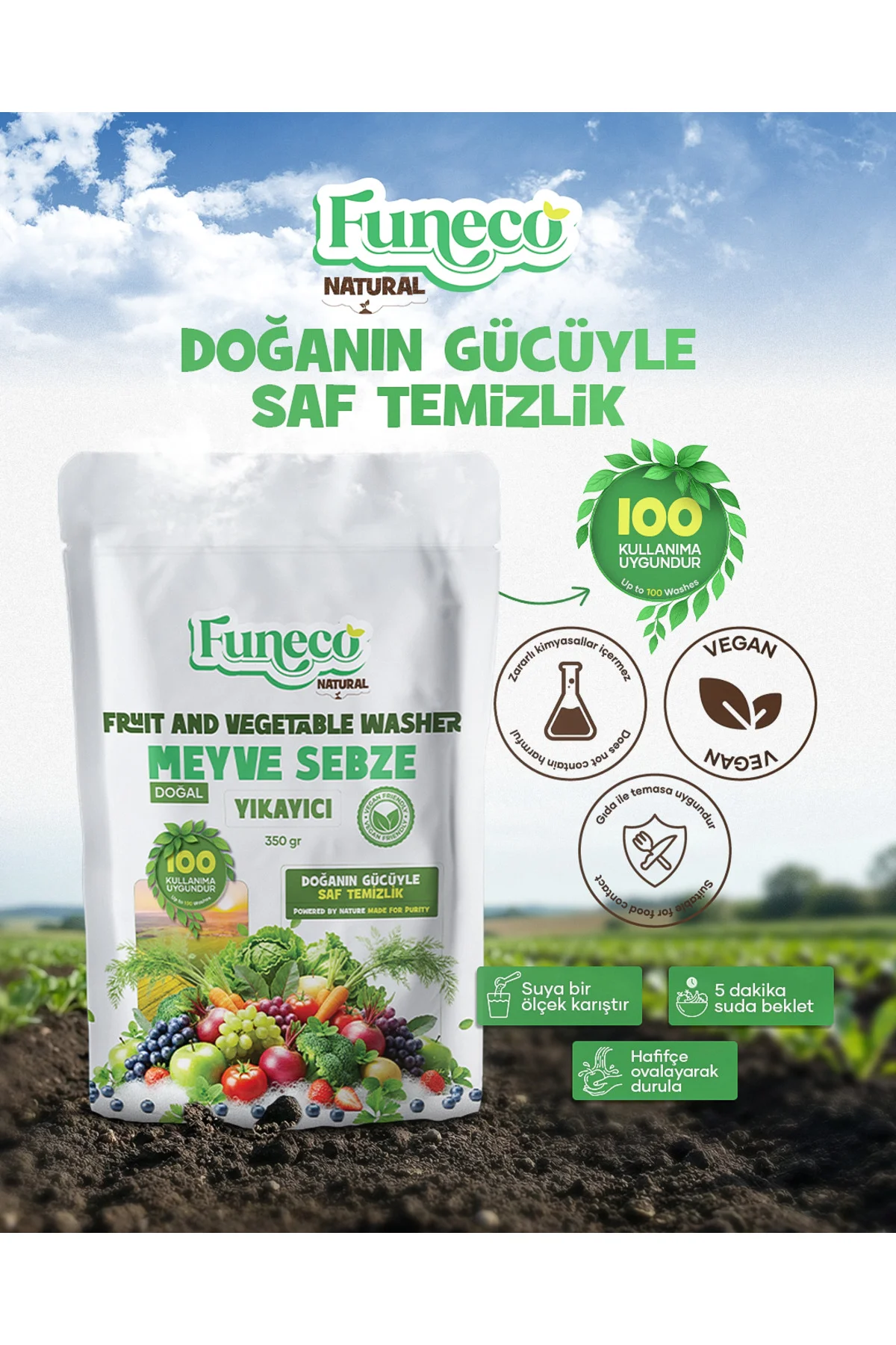 Natural Meyve & Sebze Yıkayıcı 350g (100 Kullanımlık) - Bitki ve mineral bazlı temizleyici toz Fiyatı, Yorumları ve Özellikleri