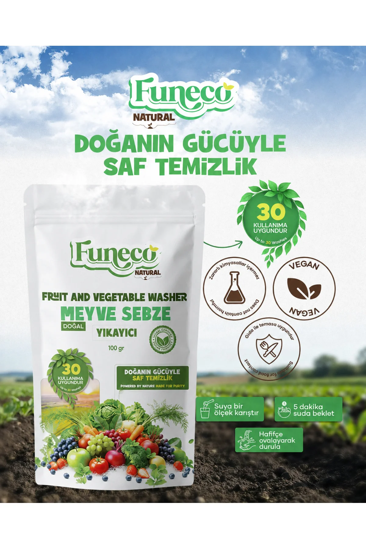 Natural Meyve & Sebze Yıkayıcı 100g (30 Kullanımlık) - Bitki ve mineral bazlı temizleyici toz Fiyatı, Yorumları ve Özellikleri
