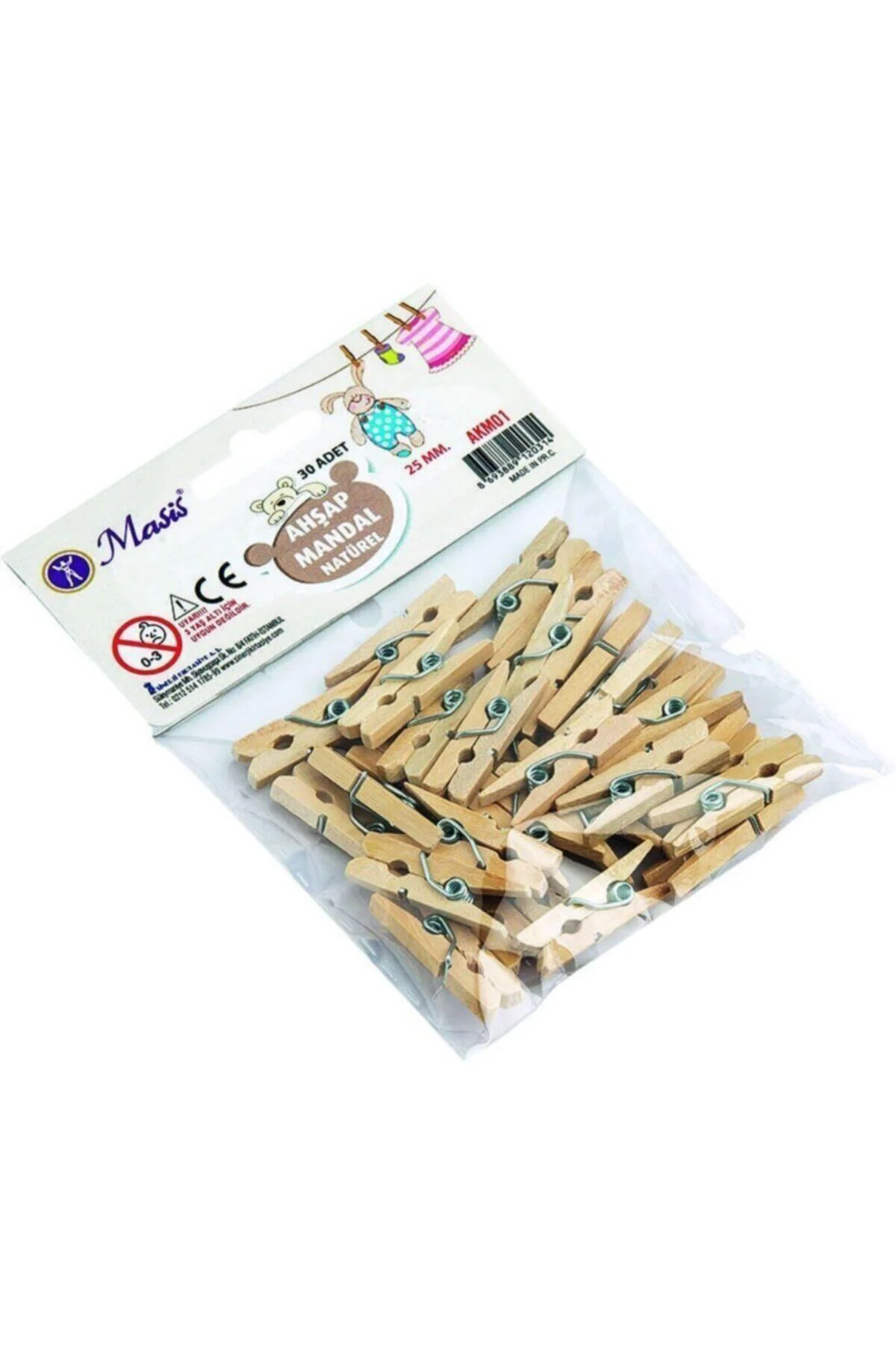 Natural Mini Ahşap Mandal 25 Mm 30 Adet