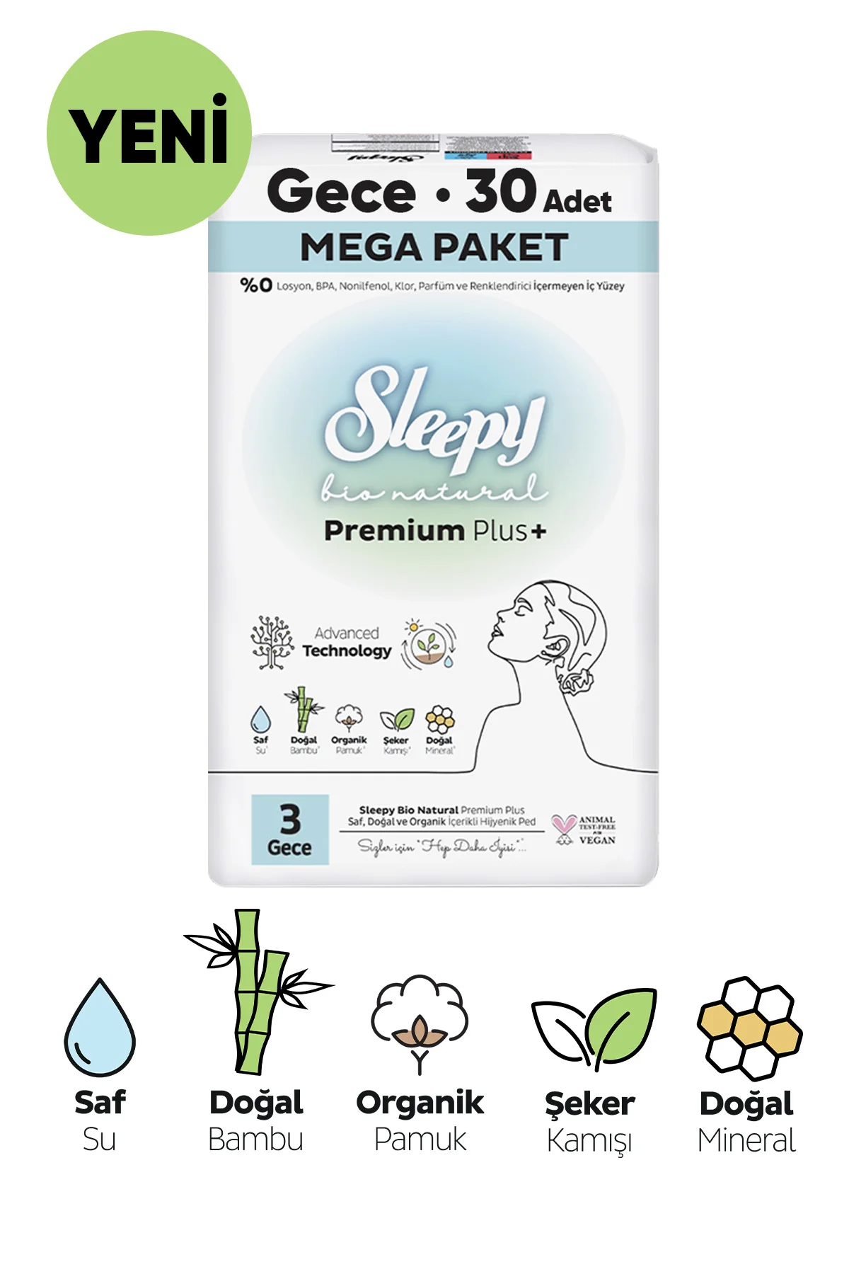 Natural Premium Plus Hijyenik Ped Mega Paket 30'lu 3 Numara Gece Fiyatı, Yorumları ve Özellikleri