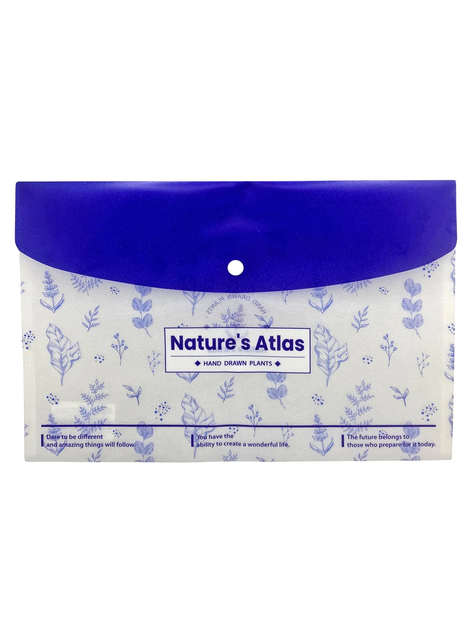 Nature Bitki Mavi Desenli Çıt Çıtlı Zarf Dosya - 1 Adet