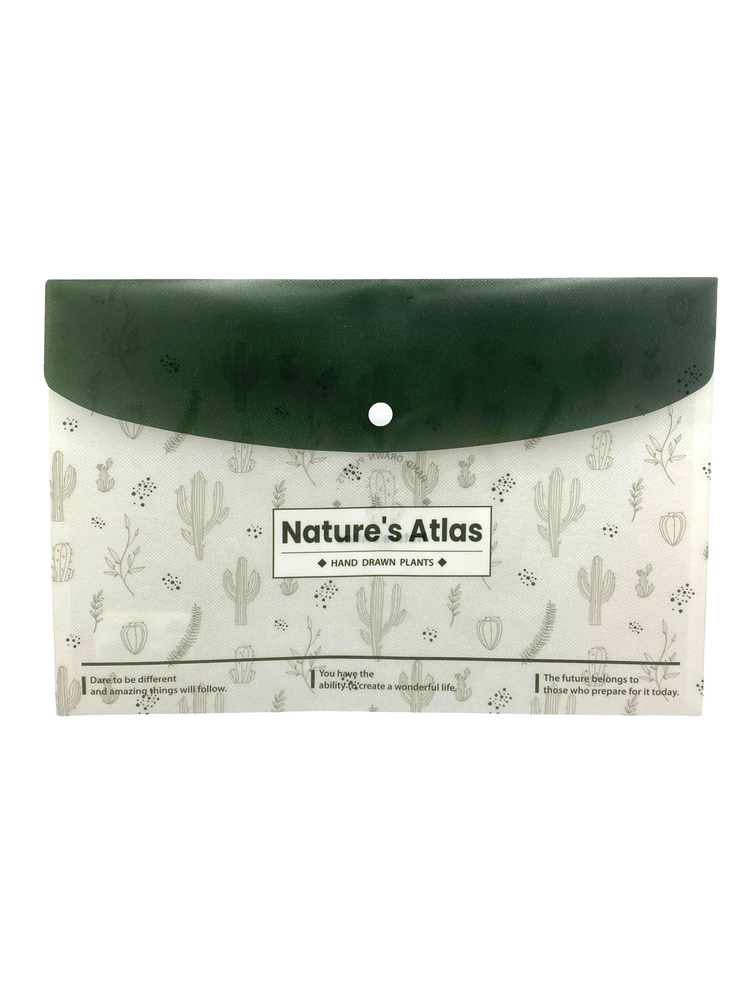 Nature Bitki Yeşil Desenli Çıt Çıtlı Zarf Dosya - 1 Adet
