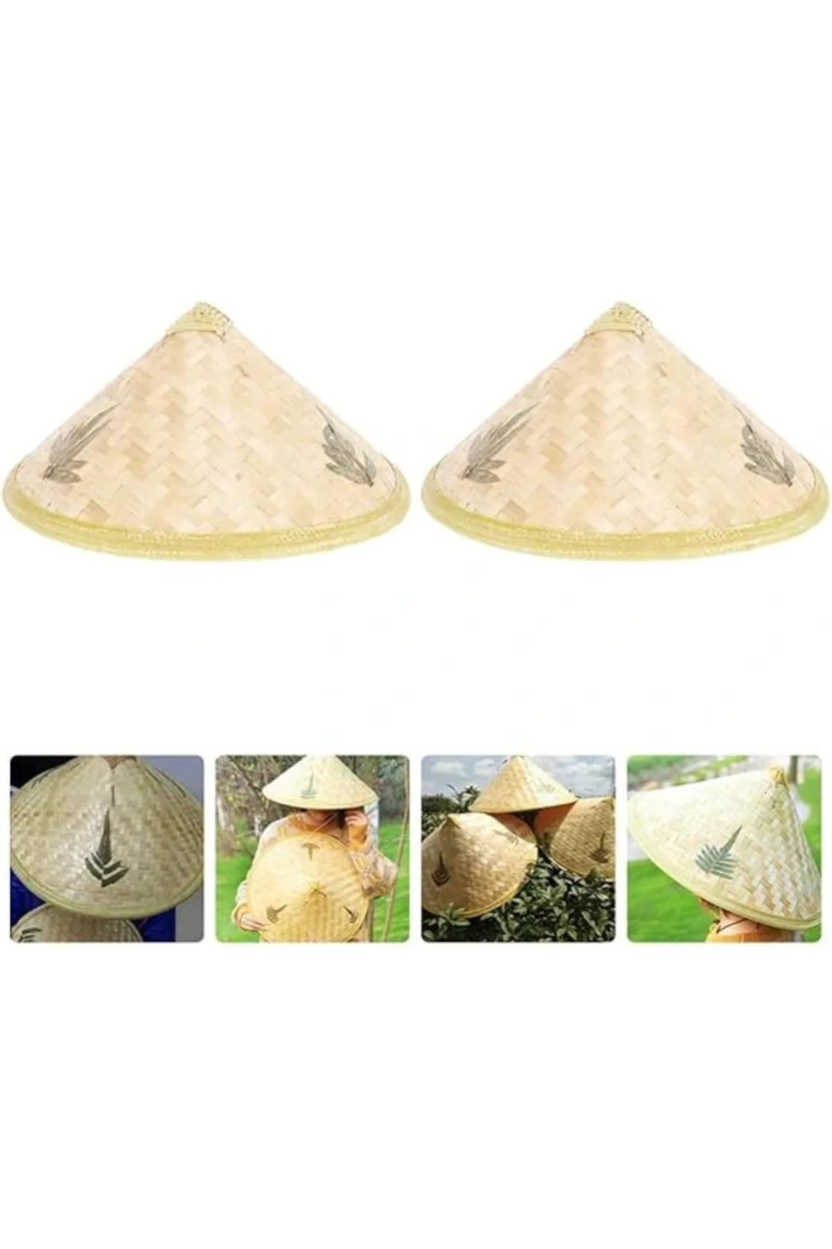 Naturel Renk Cambodia Kamboçyalı Vietnam Şapkası Pvc Hasır - Görsel 5