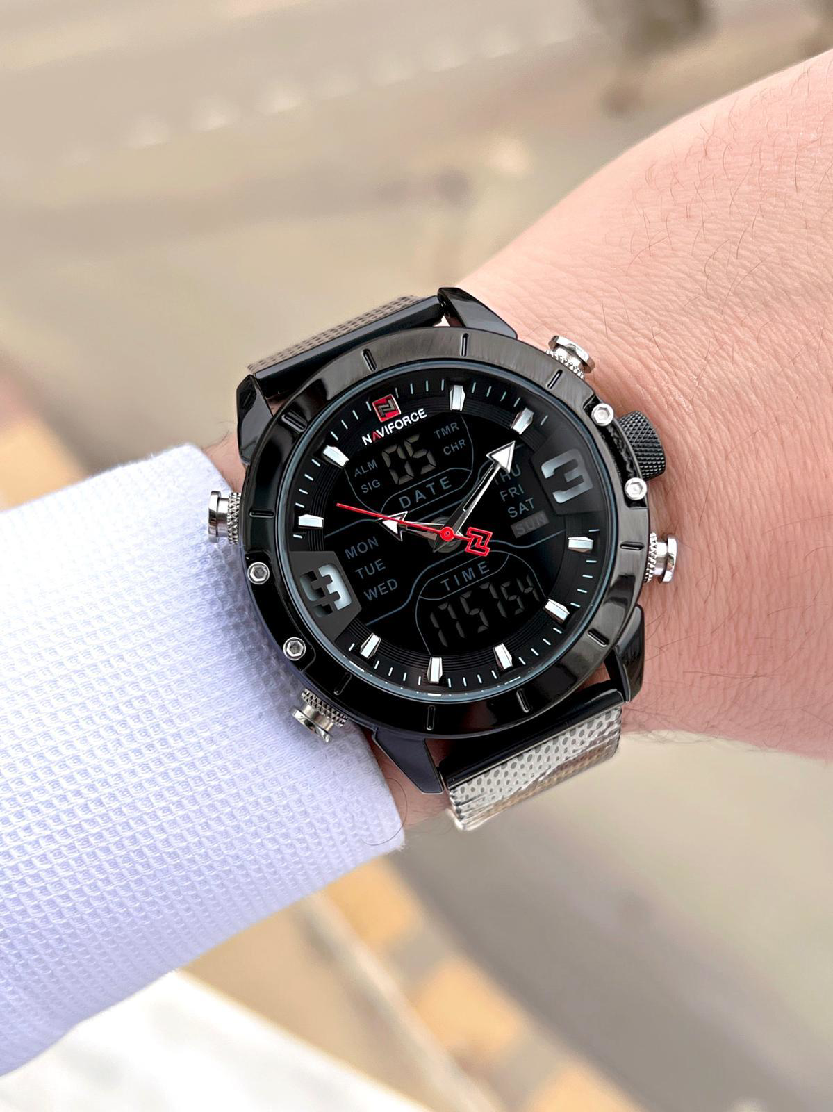 Naviforce Çelik Kordon Dijital/Analog Alarm+Kronometre+Aydınlama 