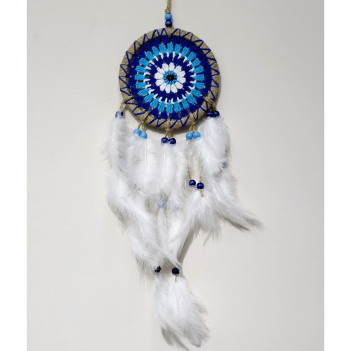 Nazar Boncuğu Desenli Dream Catcher El Yapımı Kuş Tüylü Rüya Kapa