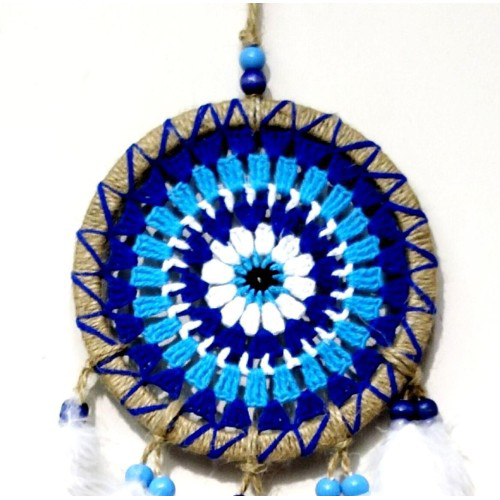 Nazar Boncuğu Desenli Dream Catcher El Yapımı Kuş Tüylü Rüya Kapa