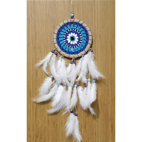 Nazar Boncuğu Desenli Dream Catcher El Yapımı Kuş Tüylü Rüya Kapa