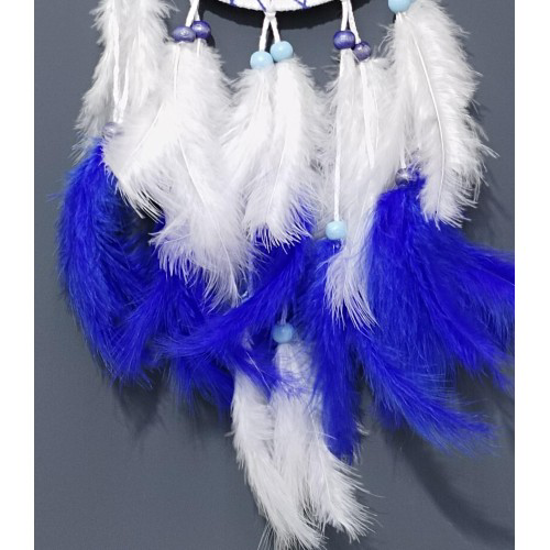 Nazar Boncuğu Desenli Bol Kuş Tüylü Beyaz Renk Dream Catcher El Y