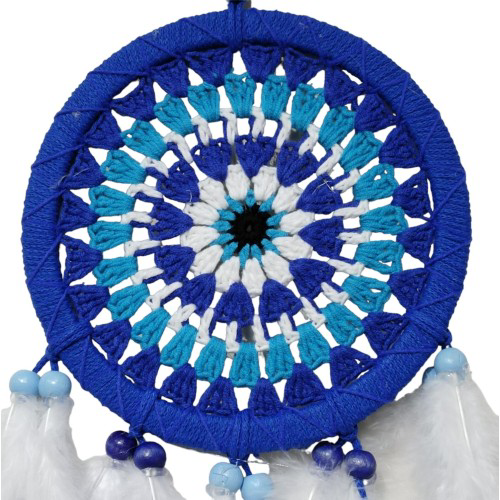 Nazar Boncuğu Desenli Bol Kuş Tüylü Lacivert Dream Catcher El Yap