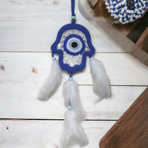 Nazar Boncuğu Motifli Mavi Fatma Ana Eli Duvar Süsü El İşçiliği D