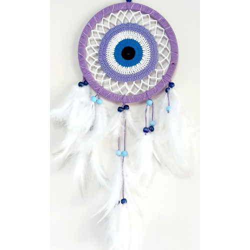 Nazar Boncuğu Motifli Lila Rengi Dream Catcher Düş Kapanı Duvar S