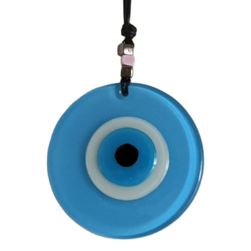 Evimdeyokyok Nazar Boncuklu Deri İpli Bebe Mavisi Renginde Cam Duvar Süsü Tdrt
