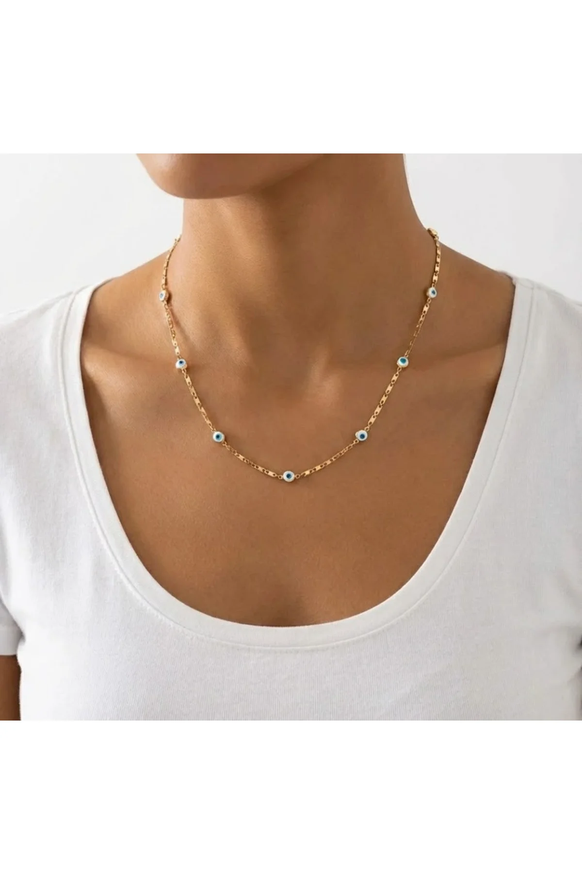 Nazar Boncuklu Atlın Renkli Çelik Kolye