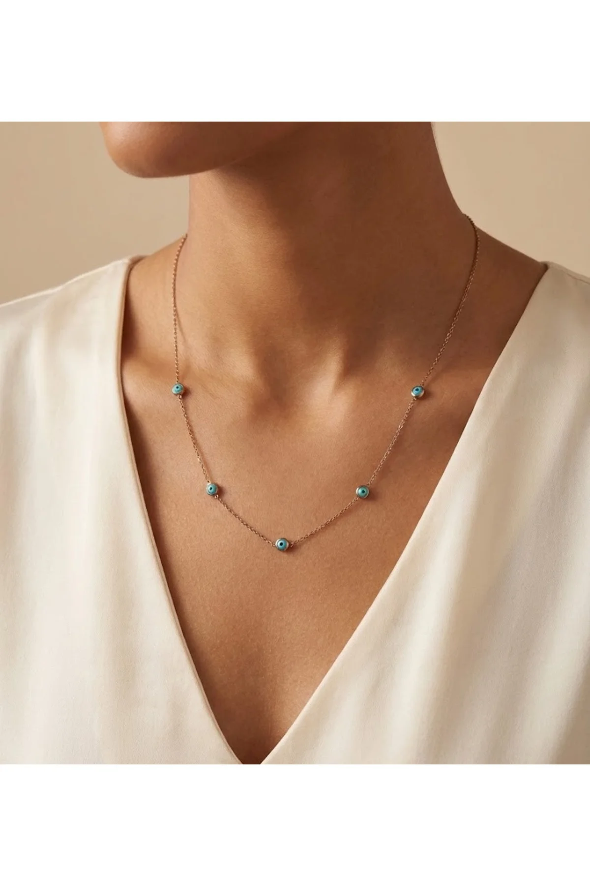 Nazar Boncuklu Bronz Çelik Kolye