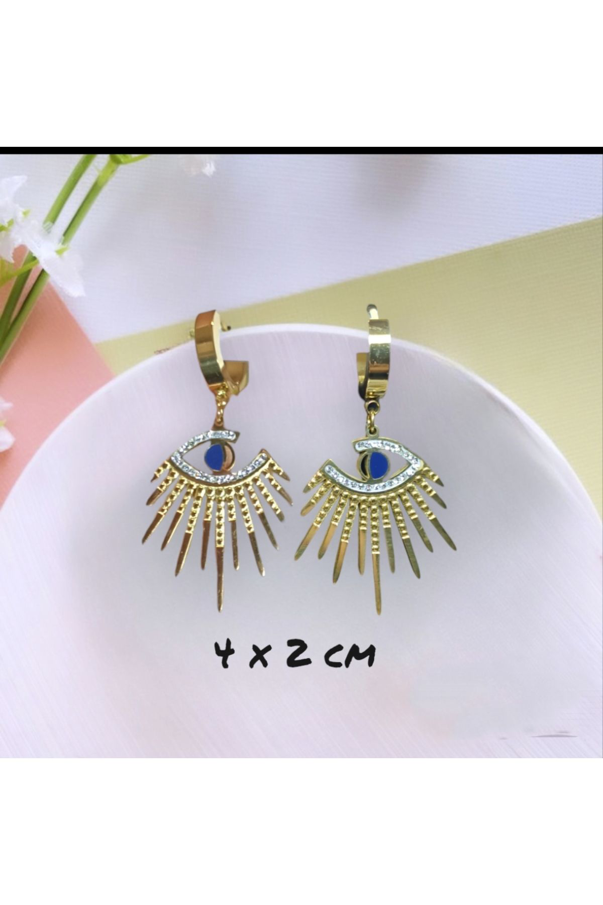 Dodemert Home Nazar Göz Sallantılı Zirkon Gold Küpe