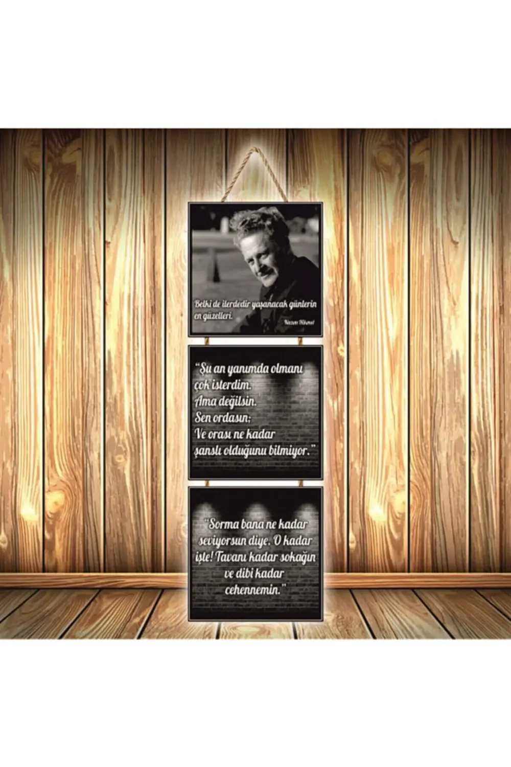 Nazım Hikmet Şiir Tasarımlı Üçlü Retro Ahşap Poster Ü279