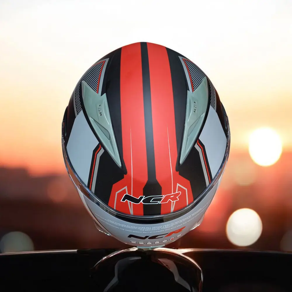 NCR-158 ÇENE AÇILIR GÖZLÜKLÜ E-CE BELGELİ KASK KIRMIZI GRAFİK