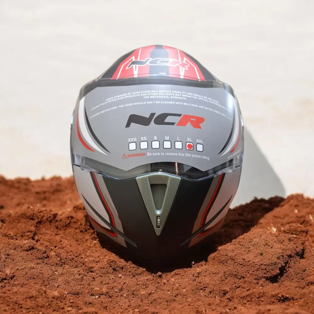 NCR-158 ÇENE AÇILIR GÖZLÜKLÜ E-CE BELGELİ KASK KIRMIZI GRAFİK