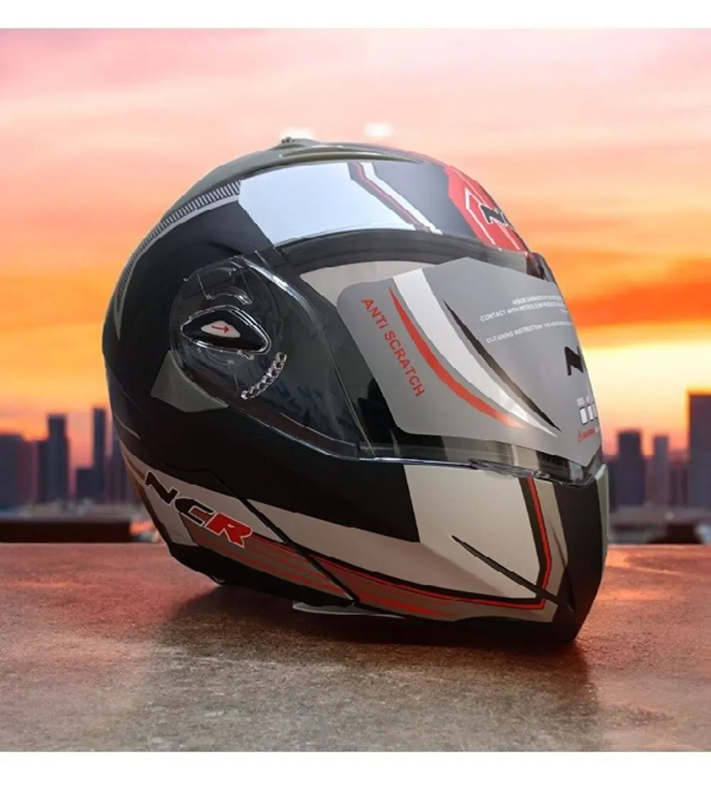 NCR-158 ÇENE AÇILIR GÖZLÜKLÜ E-CE BELGELİ KASK KIRMIZI GRAFİK