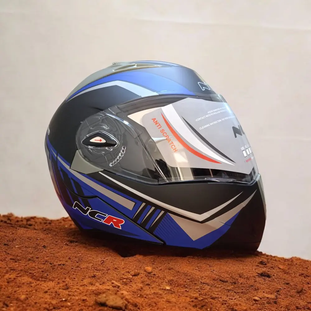 NCR-158 ÇENE AÇILIR GÖZLÜKLÜ E-CE BELGELİ KASK MAVİ GRAFİK