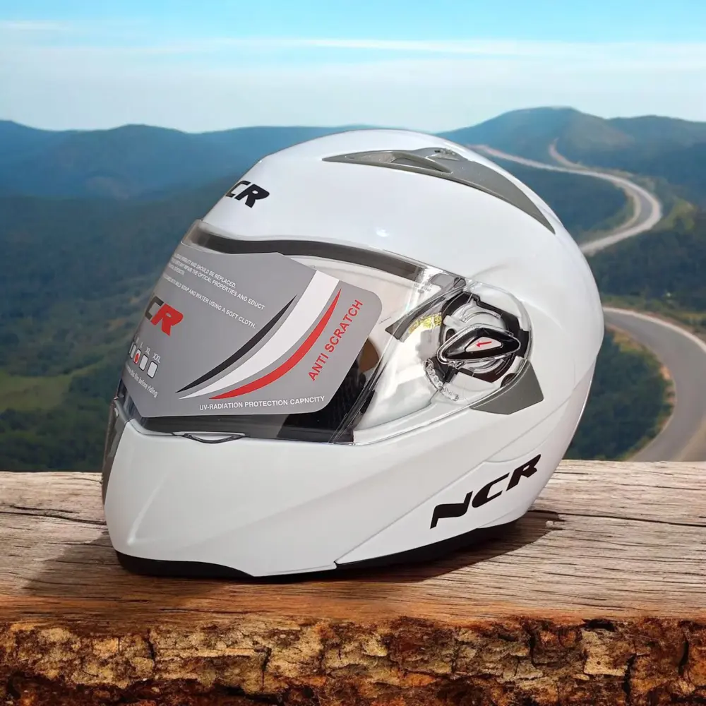 NCR-158 ÇENE AÇILIR GÖZLÜKLÜ E-CE BELGELİ KASK PARLAK BEYAZ