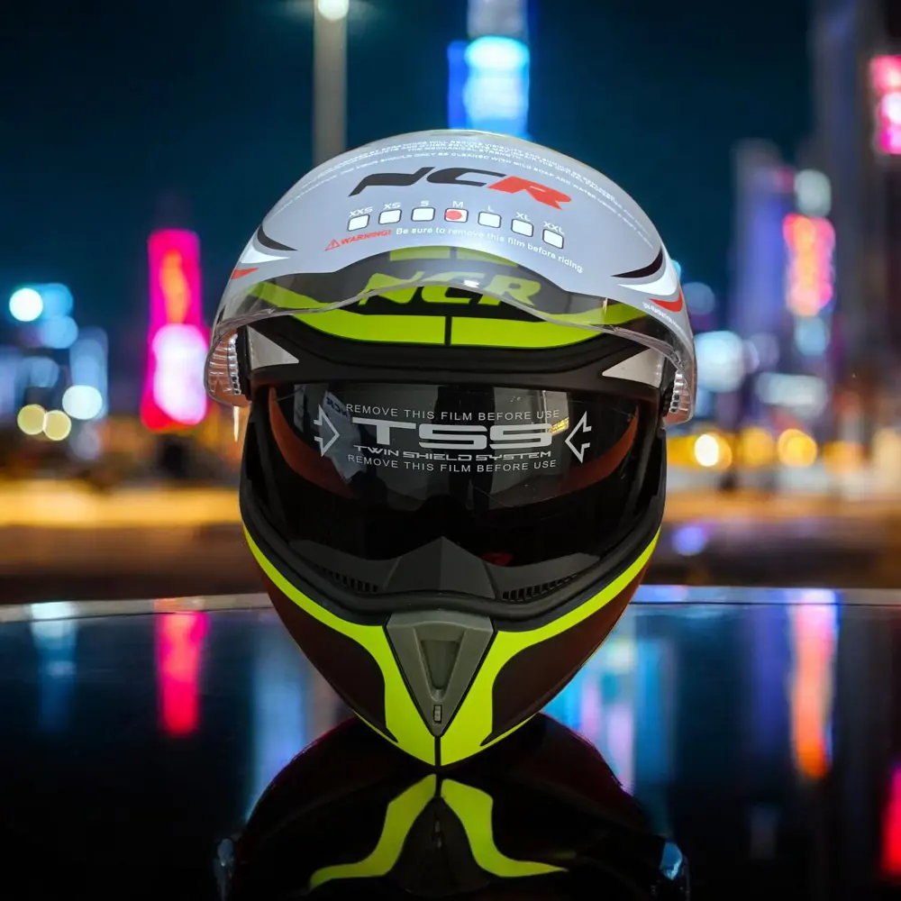 NCR-158 ÇENE AÇILIR GÖZLÜKLÜ E-CE BELGELİ KASK SARI GRAFIK