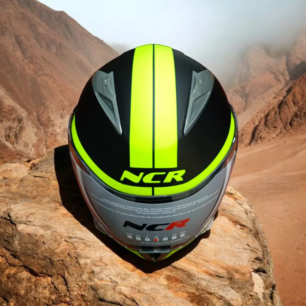 NCR-158 ÇENE AÇILIR GÖZLÜKLÜ E-CE BELGELİ KASK SARI GRAFIK