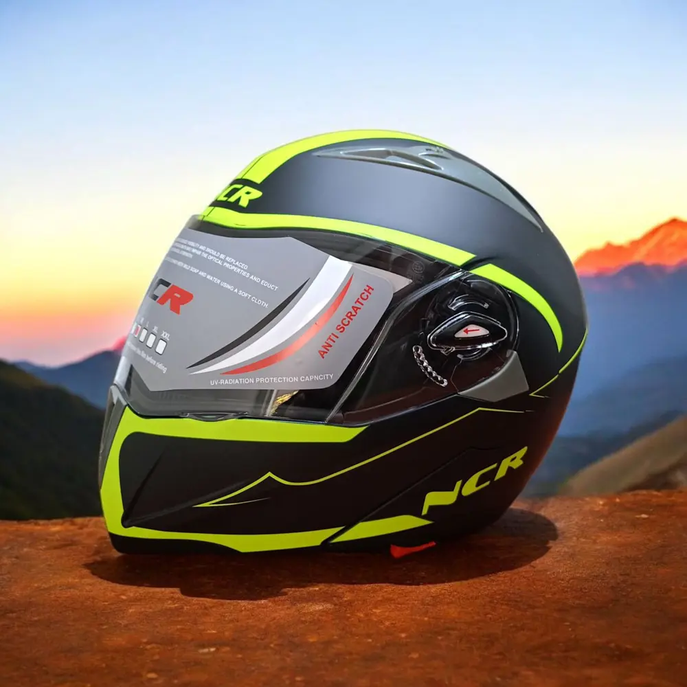 NCR-158 ÇENE AÇILIR GÖZLÜKLÜ E-CE BELGELİ KASK SARI GRAFIK