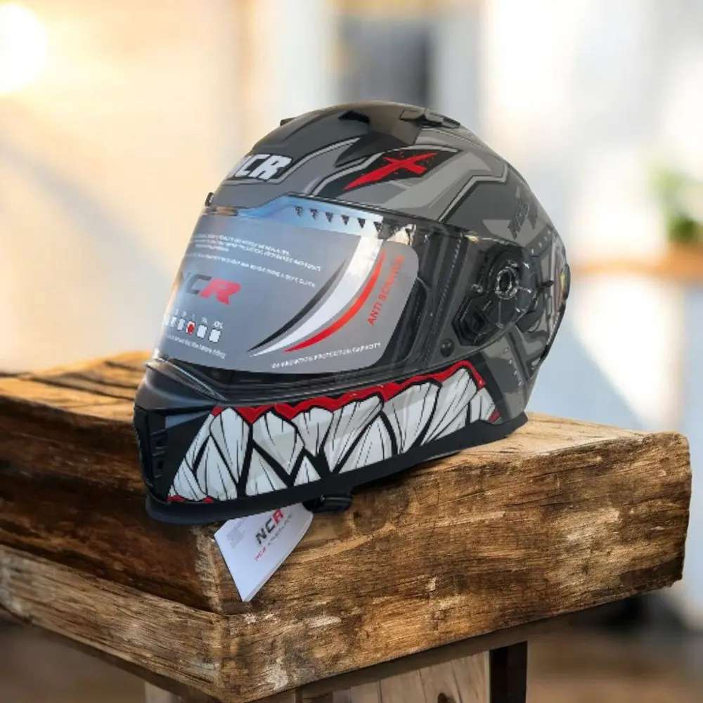 NCR KASK KAPALI VİSÖRLÜ M69 ECE22-06 BELGELİ GRİ ROBOTİK DİZAYN