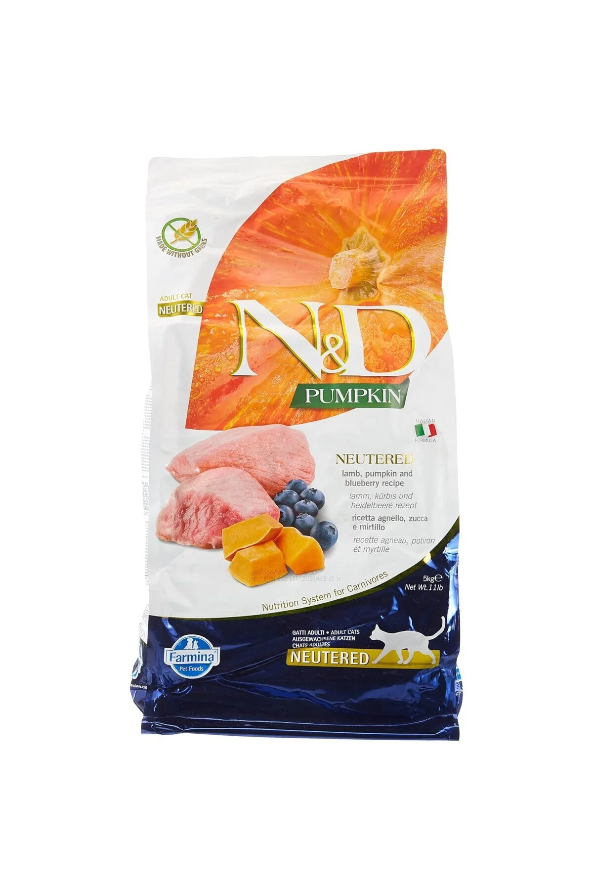 ND Balkabaklı Kuzu Etli Yaban Mersinli Kısır Kedi Maması 5 Kg