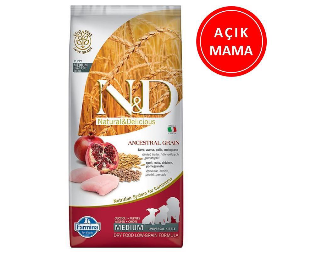 ND Düşük Tahıllı Tavuklu Narlı Yavru Köpek Maması 1 Kg AÇIK