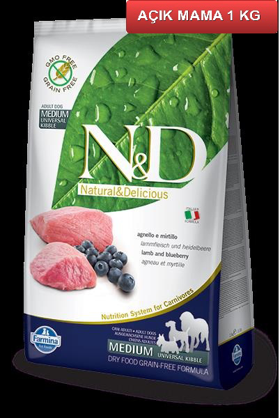 ND Tahılsız Kuzu Etli Yaban Mersinli Köpek Maması 1 Kg AÇIK ND Tahılsız Kuzu Etli Yaban Mersinli Köpek Maması 1 Kg AÇIK