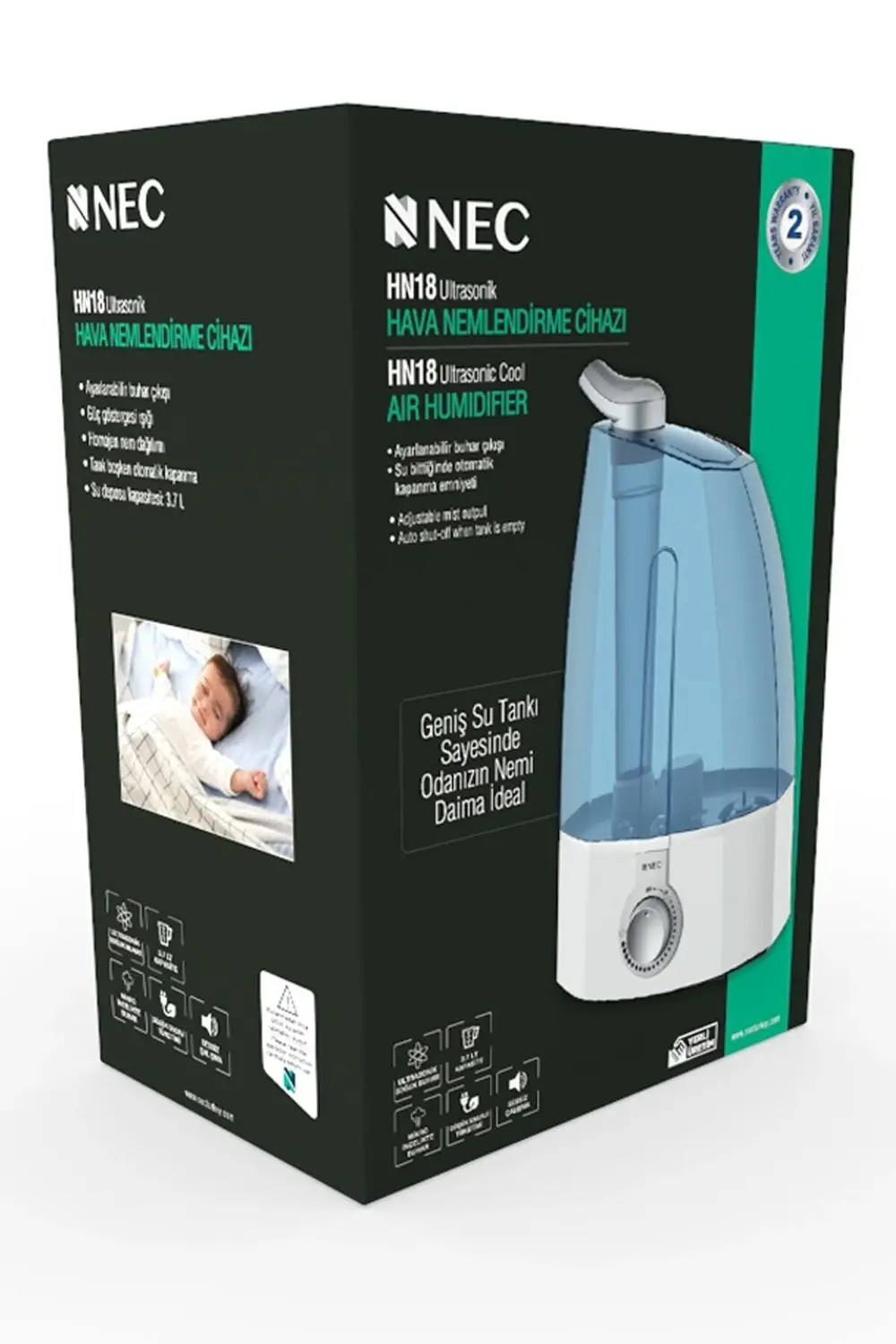 Nec Beyaz Ultrasonik Sessiz 3,7l Su Tankı 12 Saat Kesintisiz Buha