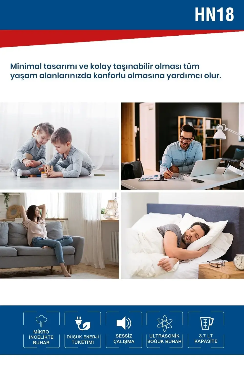 Nec Beyaz Ultrasonik Sessiz 3,7l Su Tankı 12 Saat Kesintisiz Buha