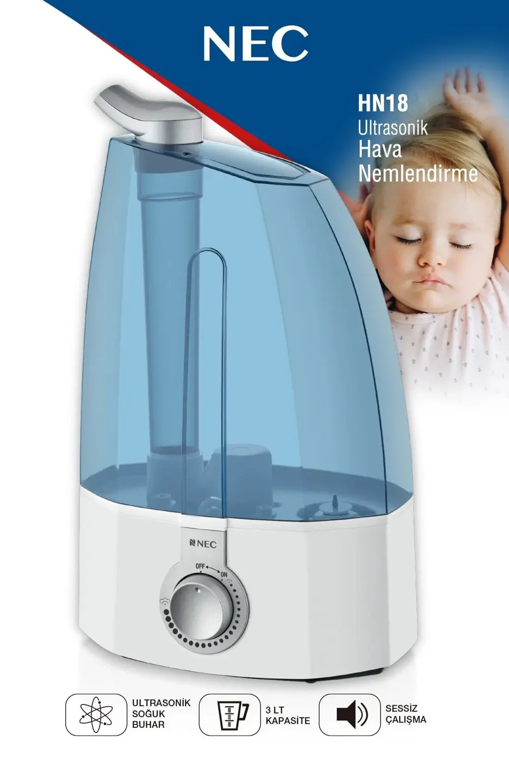 Nec Beyaz Ultrasonik Sessiz 3,7l Su Tankı 12 Saat Kesintisiz Buha