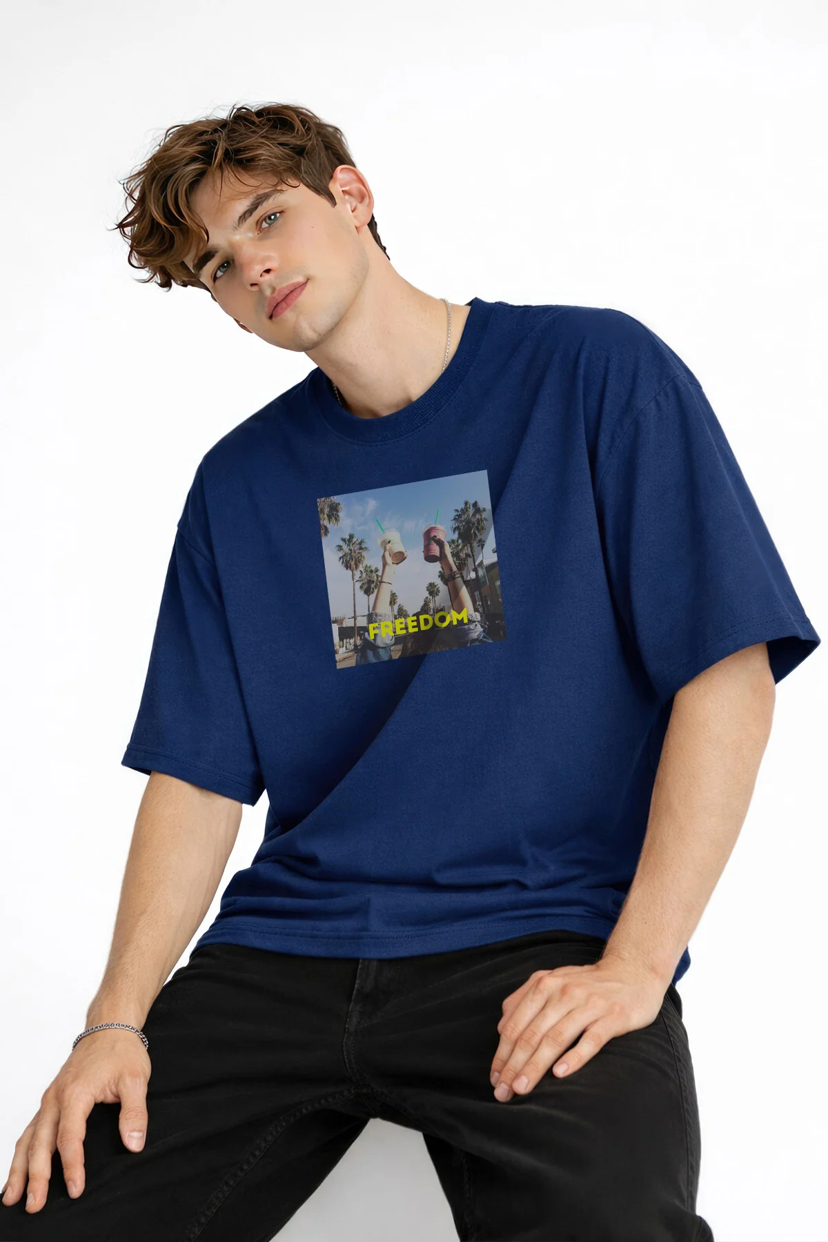 NEeedom - Oversize Erkek Tişört Koyu Mavi NEeedom - Oversize Erkek Tişört Koyu Mavi