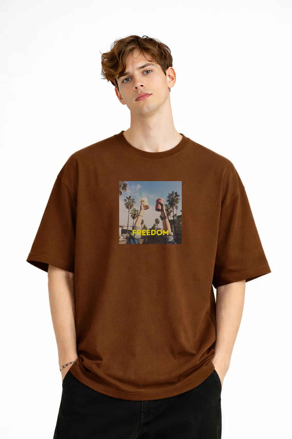 NEeedom - Oversize Erkek Tişört KAHVE
