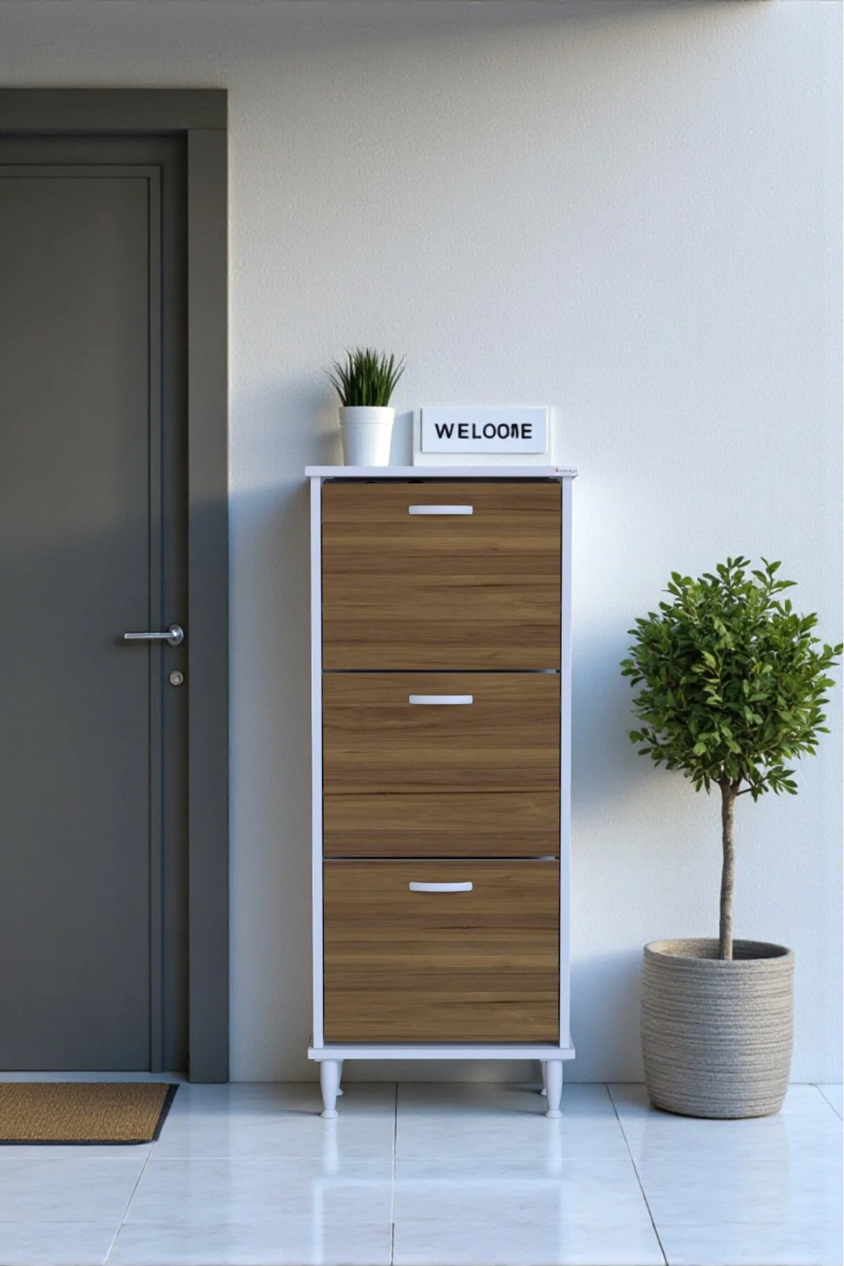 Nefes Ayaklı 52 cm Ayakkabılık Kapı Önü/Antre 3 Düşer Kapaklı Cev