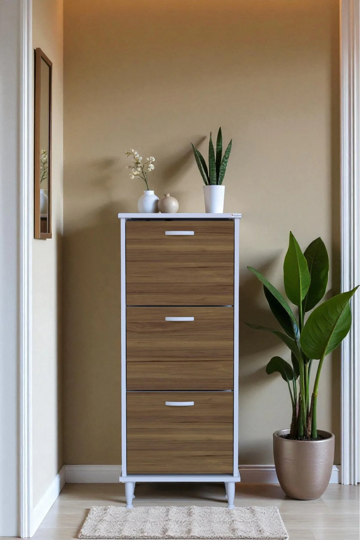 Nefes Ayaklı 52 cm Ayakkabılık Kapı Önü/Antre 3 Düşer Kapaklı Cev