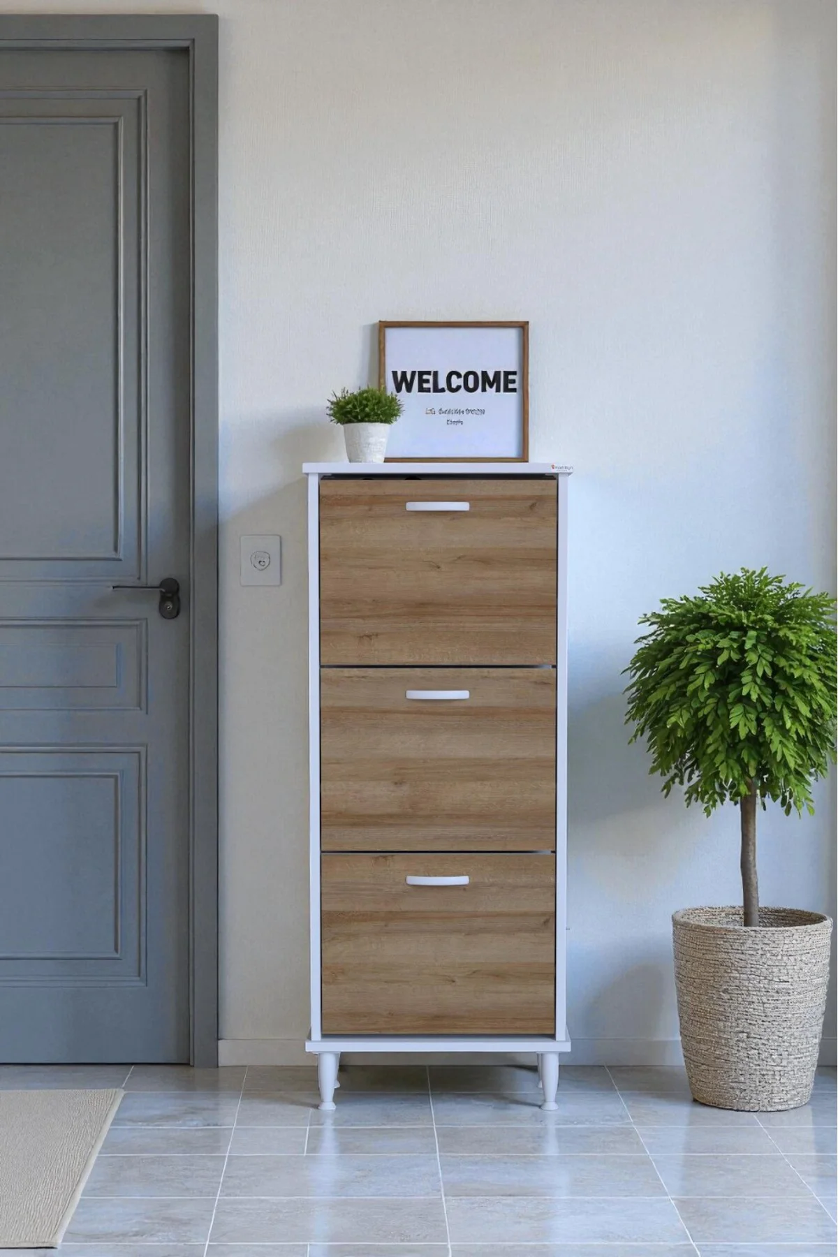 Nefes Ayaklı 52 cm Ayakkabılık Kapı Önü/Antre 3 Düşer Kapaklı Meş